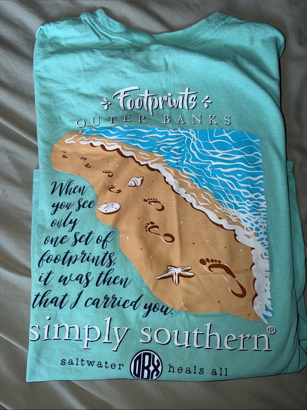 Simply Southern Aqua Womens Footprints Beach Tee